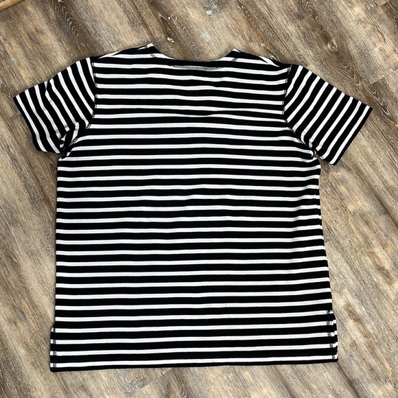 Chaus Sport Womens Small Striped Tee Shirt Boxy Oversized Black and White Office - Picture 2 of 9